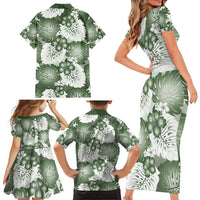 Sage Green Aloha Hawaii Family Matching Short Sleeve Bodycon Dress and Hawaiian Shirt Monstera Hibiscus Plumeria Seamless Vibes LT14 - Polynesian Pride