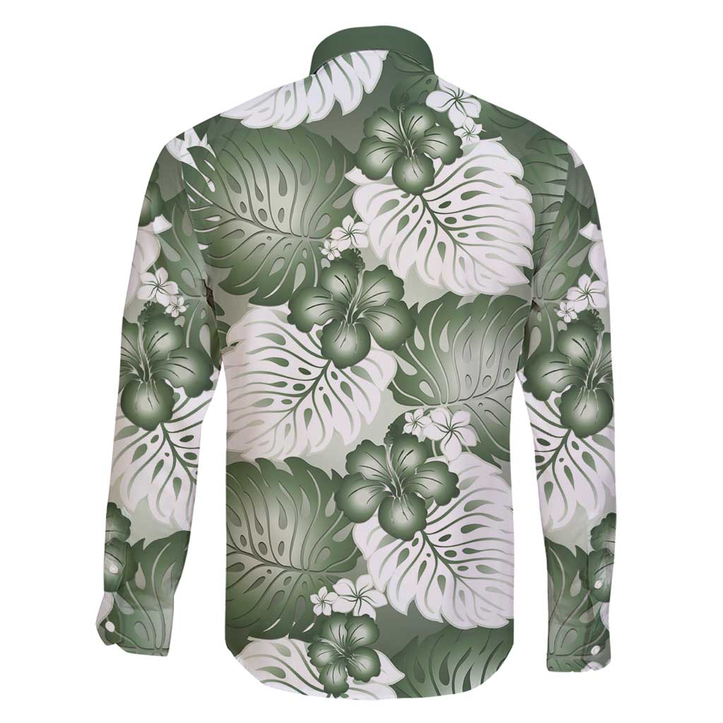 Sage Green Aloha Hawaii Family Matching Short Sleeve Bodycon Dress and Hawaiian Shirt Monstera Hibiscus Plumeria Seamless Vibes LT14 - Polynesian Pride