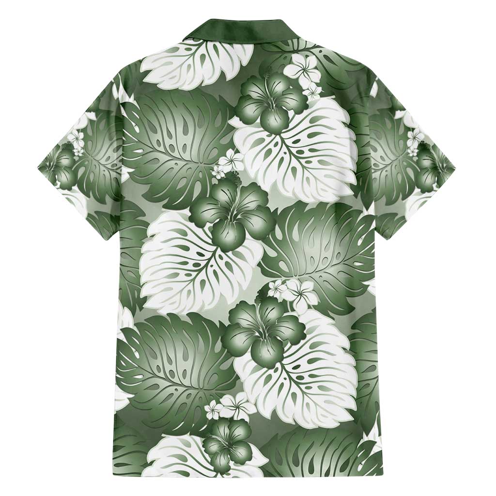 Sage Green Aloha Hawaii Family Matching Tank Maxi Dress and Hawaiian Shirt Monstera Hibiscus Plumeria Seamless Vibes - Polynesian Pride