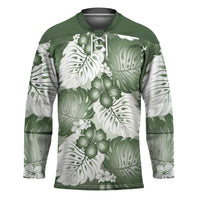 Sage Green Aloha Hawaii Hockey Jersey Monstera Hibiscus Plumeria Seamless Vibes - Polynesian Pride
