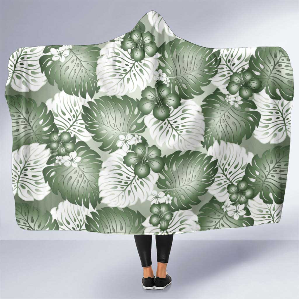 Sage Green Aloha Hawaii Hooded Blanket Monstera Hibiscus Plumeria Seamless Vibes LT14 One Size Sage Green - Polynesian Pride