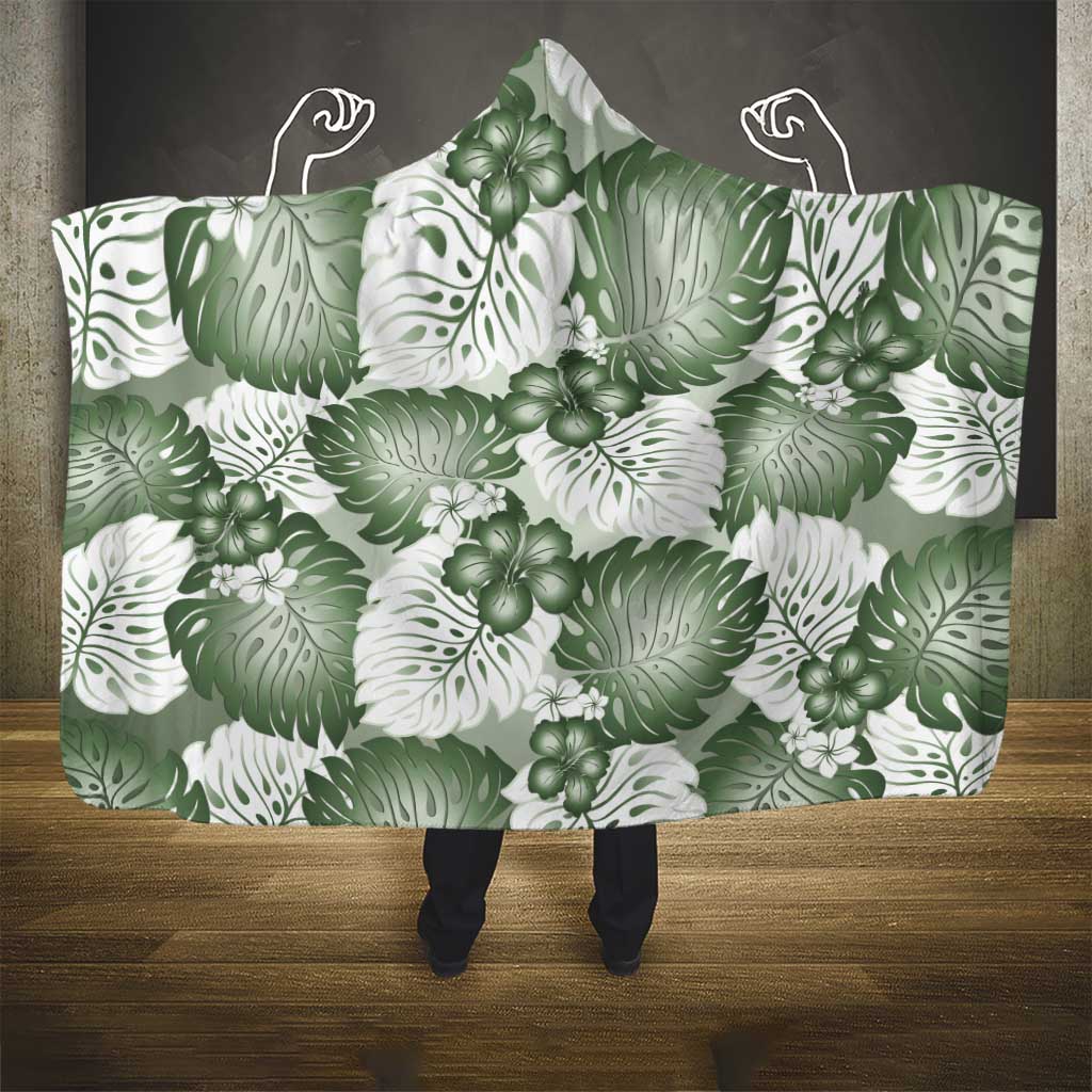 Sage Green Aloha Hawaii Hooded Blanket Monstera Hibiscus Plumeria Seamless Vibes LT14 - Polynesian Pride
