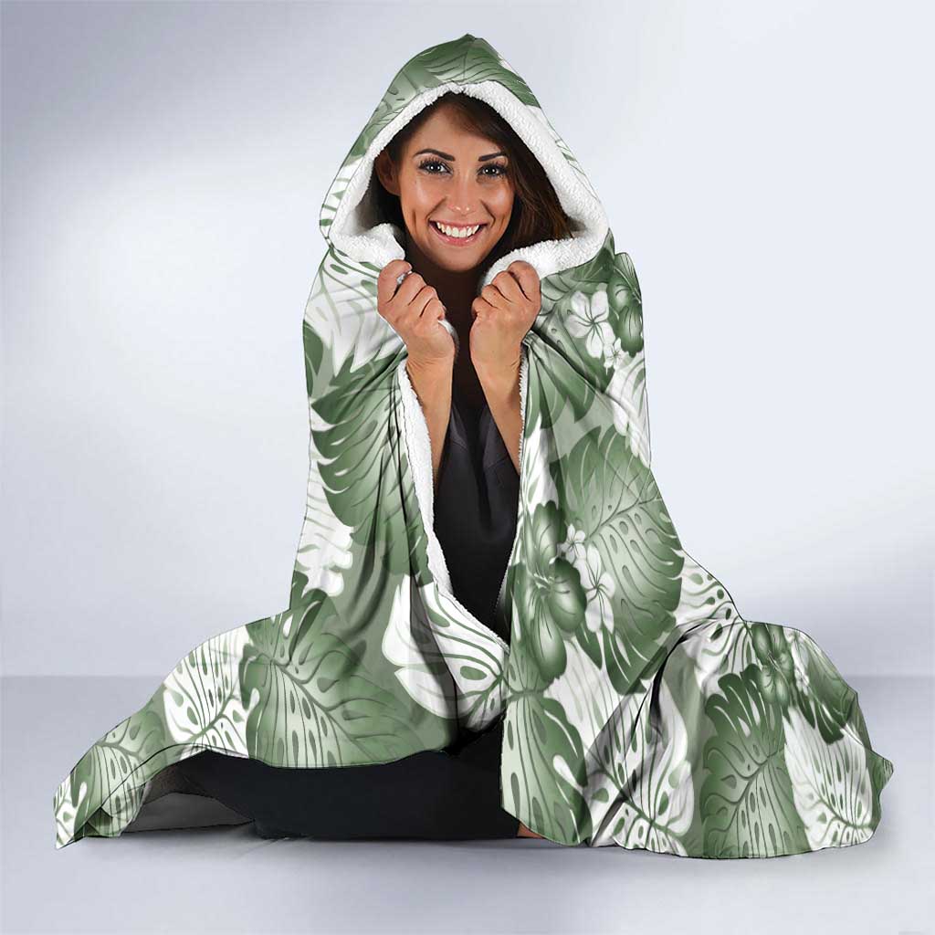 Sage Green Aloha Hawaii Hooded Blanket Monstera Hibiscus Plumeria Seamless Vibes LT14 - Polynesian Pride
