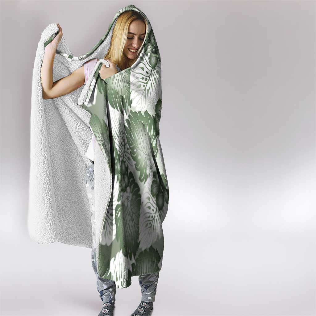 Sage Green Aloha Hawaii Hooded Blanket Monstera Hibiscus Plumeria Seamless Vibes LT14 - Polynesian Pride