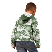 Sage Green Aloha Hawaii Kid Hoodie Monstera Hibiscus Plumeria Seamless Vibes - Polynesian Pride