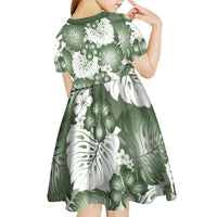 Sage Green Aloha Hawaii Kid Short Sleeve Dress Monstera Hibiscus Plumeria Seamless Vibes - Polynesian Pride