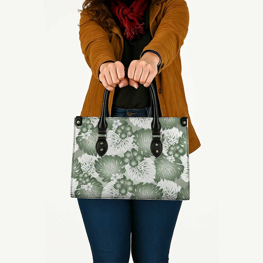 Sage Green Aloha Hawaii Leather Bag Monstera Hibiscus Plumeria Seamless Vibes - Polynesian Pride