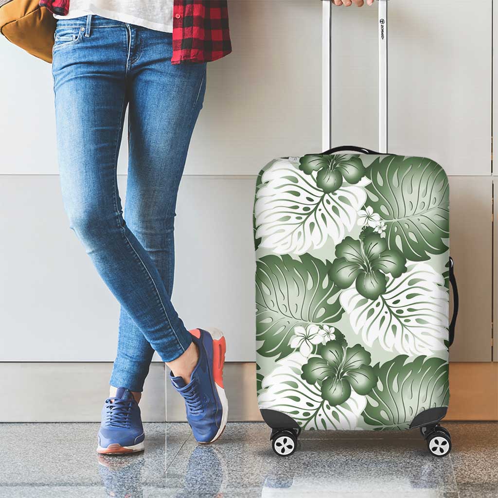Sage Green Aloha Hawaii Luggage Cover Monstera Hibiscus Plumeria Seamless Vibes - Polynesian Pride