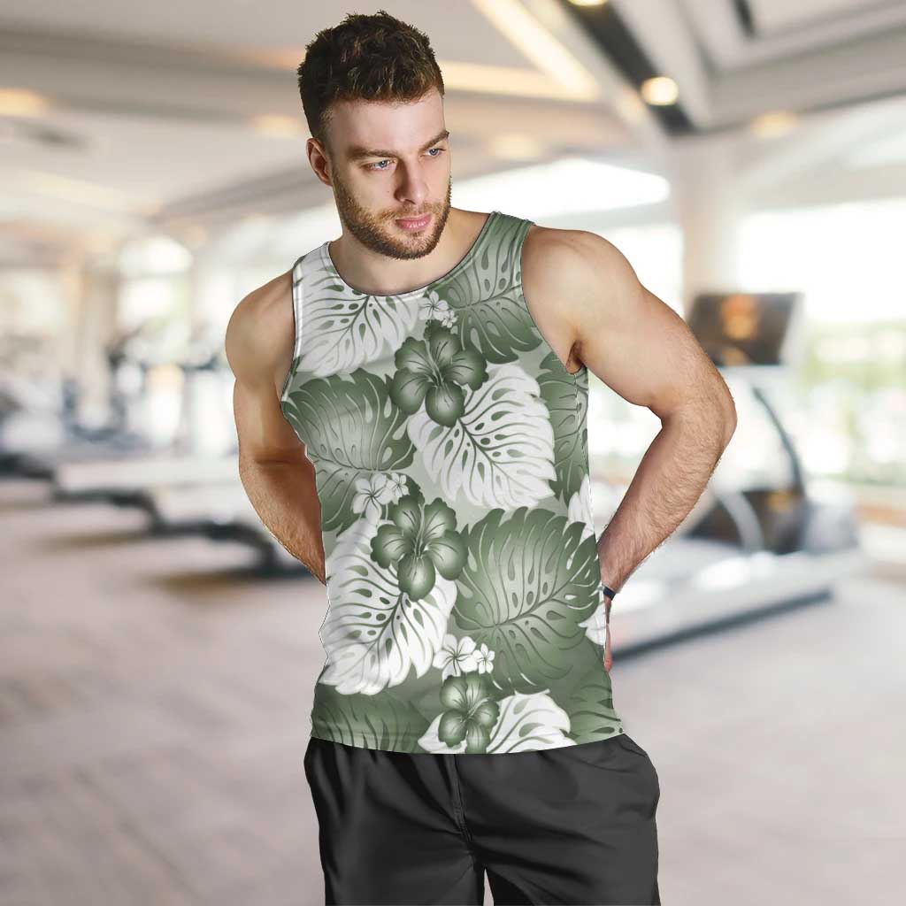 Sage Green Aloha Hawaii Men Tank Top Monstera Hibiscus Plumeria Seamless Vibes - Polynesian Pride
