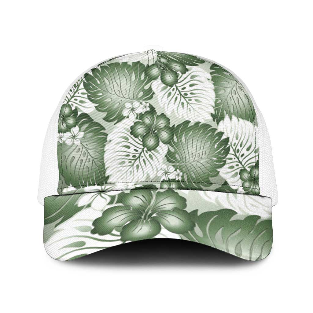 Sage Green Aloha Hawaii Mesh Trucker Cap Monstera Hibiscus Plumeria Seamless Vibes - Polynesian Pride