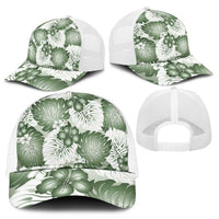 Sage Green Aloha Hawaii Mesh Trucker Cap Monstera Hibiscus Plumeria Seamless Vibes - Polynesian Pride