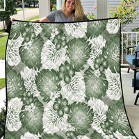 Sage Green Aloha Hawaii Quilt Monstera Hibiscus Plumeria Seamless Vibes - Polynesian Pride