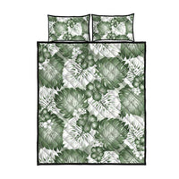 Sage Green Aloha Hawaii Quilt Bed Set Monstera Hibiscus Plumeria Seamless Vibes - Polynesian Pride
