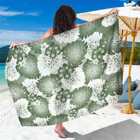 Sage Green Aloha Hawaii Sarong Monstera Hibiscus Plumeria Seamless Vibes - Polynesian Pride