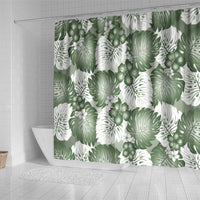 Sage Green Aloha Hawaii Shower Curtain Monstera Hibiscus Plumeria Seamless Vibes - Polynesian Pride