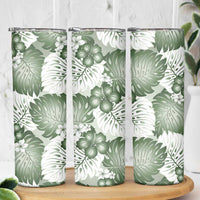 Sage Green Aloha Hawaii Skinny Tumbler Monstera Hibiscus Plumeria Seamless Vibes - Polynesian Pride