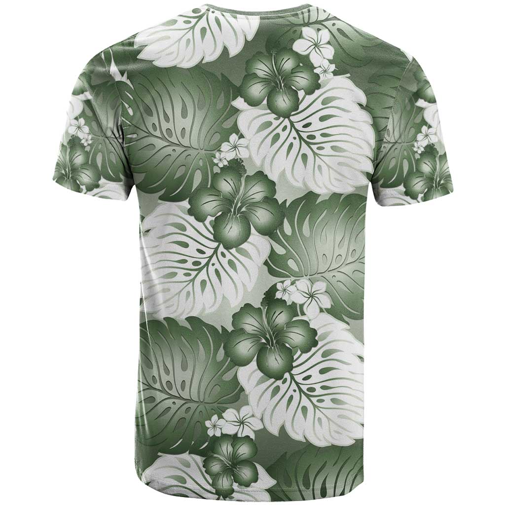 Sage Green Aloha Hawaii T Shirt Monstera Hibiscus Plumeria Seamless Vibes - Polynesian Pride
