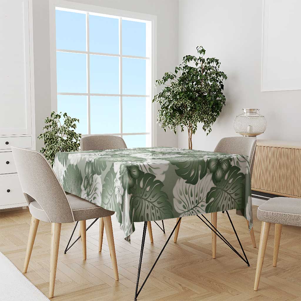 Sage Green Aloha Hawaii Tablecloth Monstera Hibiscus Plumeria Seamless Vibes - Polynesian Pride