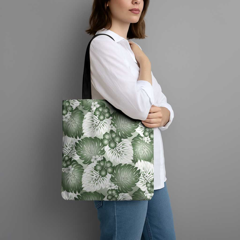 Sage Green Aloha Hawaii Tote Bag Monstera Hibiscus Plumeria Seamless Vibes - Polynesian Pride