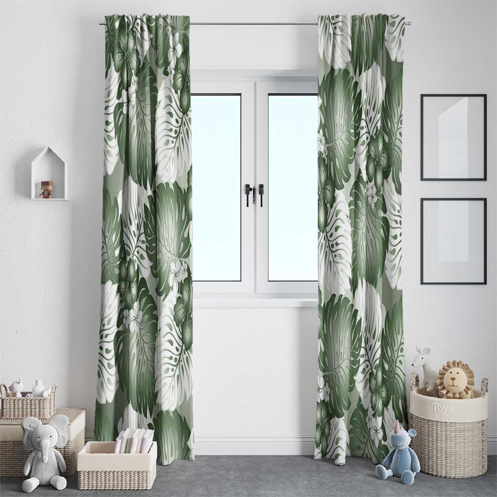 Sage Green Aloha Hawaii Window Curtain Monstera Hibiscus Plumeria Seamless Vibes - Polynesian Pride