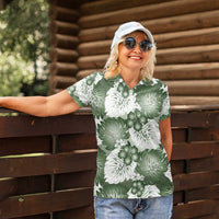 Sage Green Aloha Hawaii Women Polo Shirt Monstera Hibiscus Plumeria Seamless Vibes - Polynesian Pride