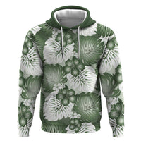 Sage Green Aloha Hawaii Zip Hoodie Monstera Hibiscus Plumeria Seamless Vibes - Polynesian Pride