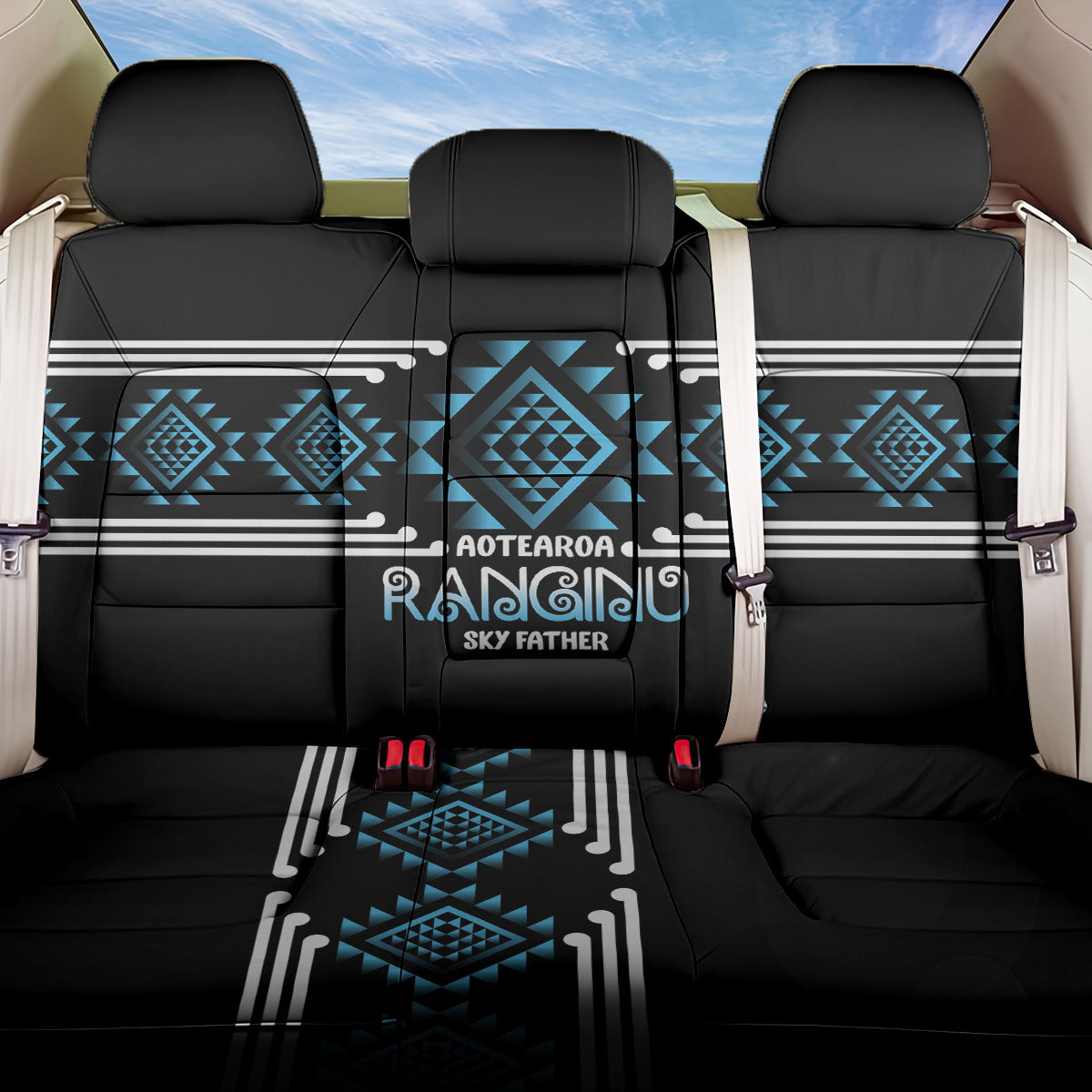 Aotearoa Atua Ranginui Back Car Seat Cover Maori Sky Father Taniko Motifs LT14 One Size Blue - Polynesian Pride