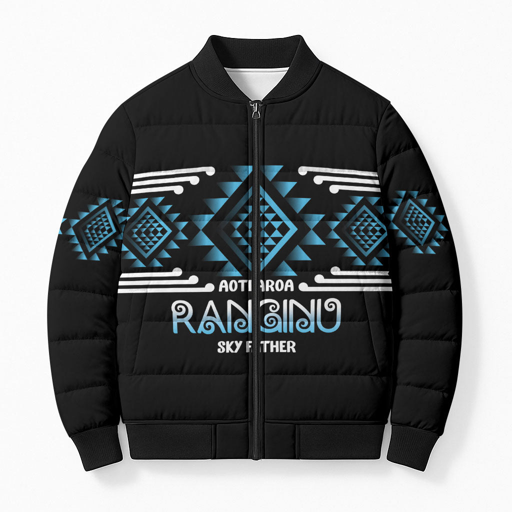 Aotearoa Atua Ranginui Personalised Bomber Puffer Jacket Maori Sky Father Taniko Motifs LT14 Unisex Blue - Polynesian Pride