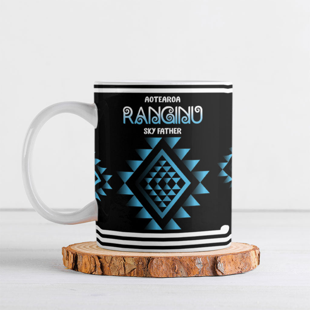 Aotearoa Atua Ranginui Personalised Ceramic Mug Maori Sky Father Taniko Motifs LT14 Blue - Polynesian Pride