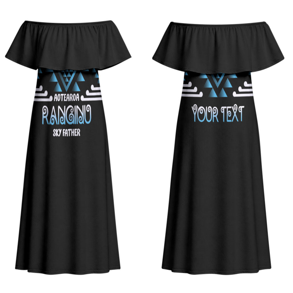 Aotearoa Atua Ranginui Personalised Couples Matching Off Shoulder Maxi Dress and Long Sleeve Button Shirt Maori Sky Father Taniko Motifs LT14 - Polynesian Pride