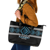 Aotearoa Atua Ranginui Leather Tote Bag Maori Sky Father Taniko Motifs LT14 Blue - Polynesian Pride
