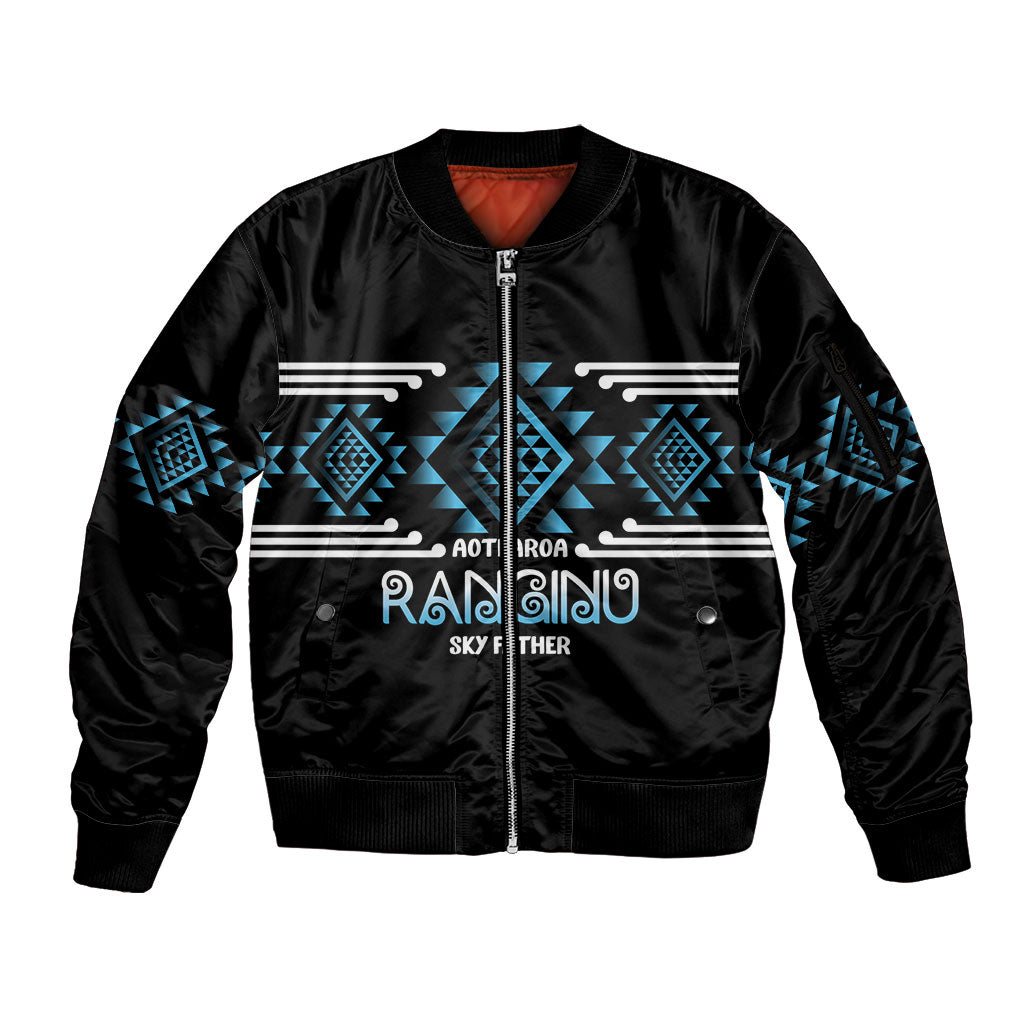Aotearoa Atua Ranginui Personalised Sleeve Zip Bomber Jacket Maori Sky Father Taniko Motifs LT14 Unisex Blue - Polynesian Pride