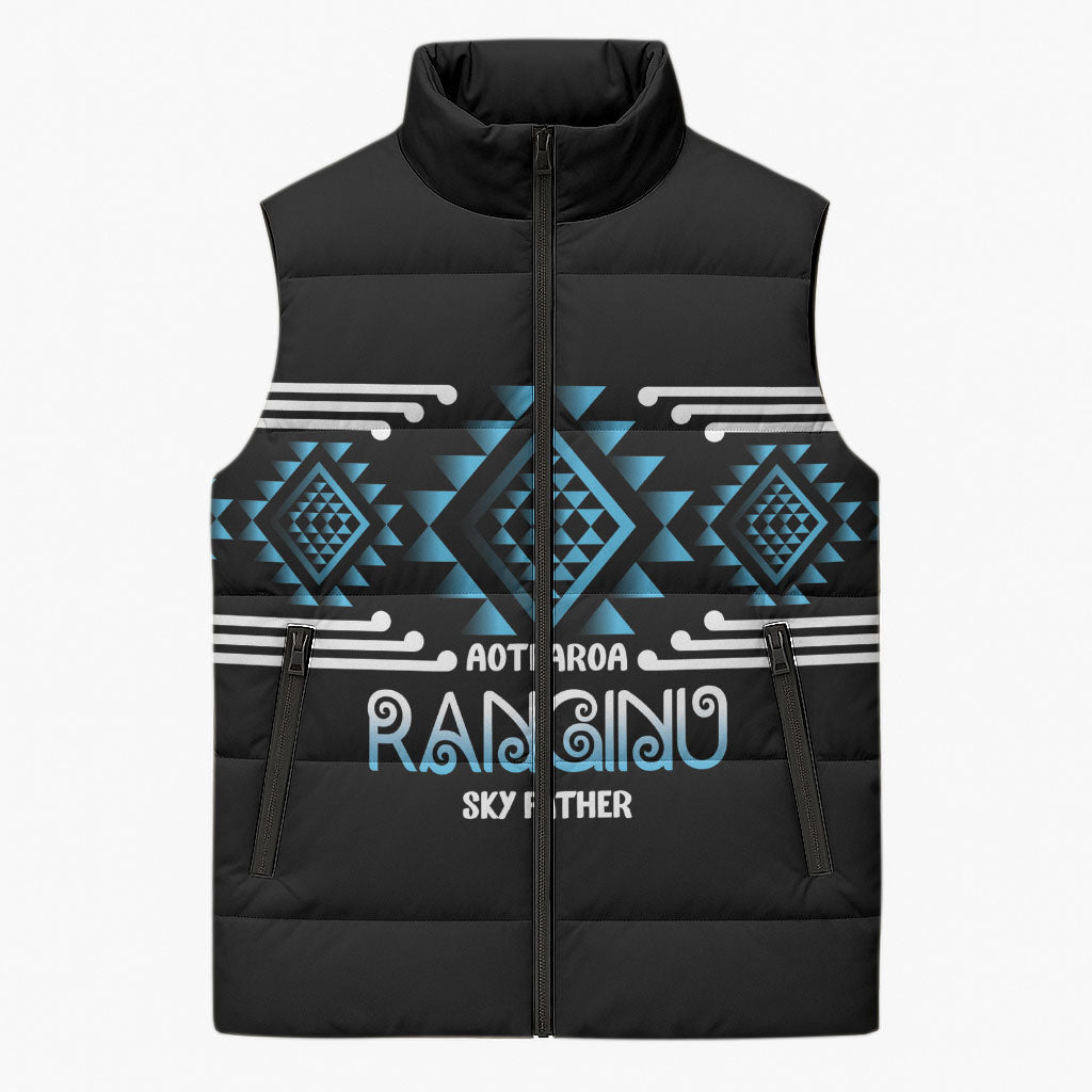 Aotearoa Atua Ranginui Personalised Sleeveless Puffer Jacket Maori Sky Father Taniko Motifs LT14 Unisex Blue - Polynesian Pride