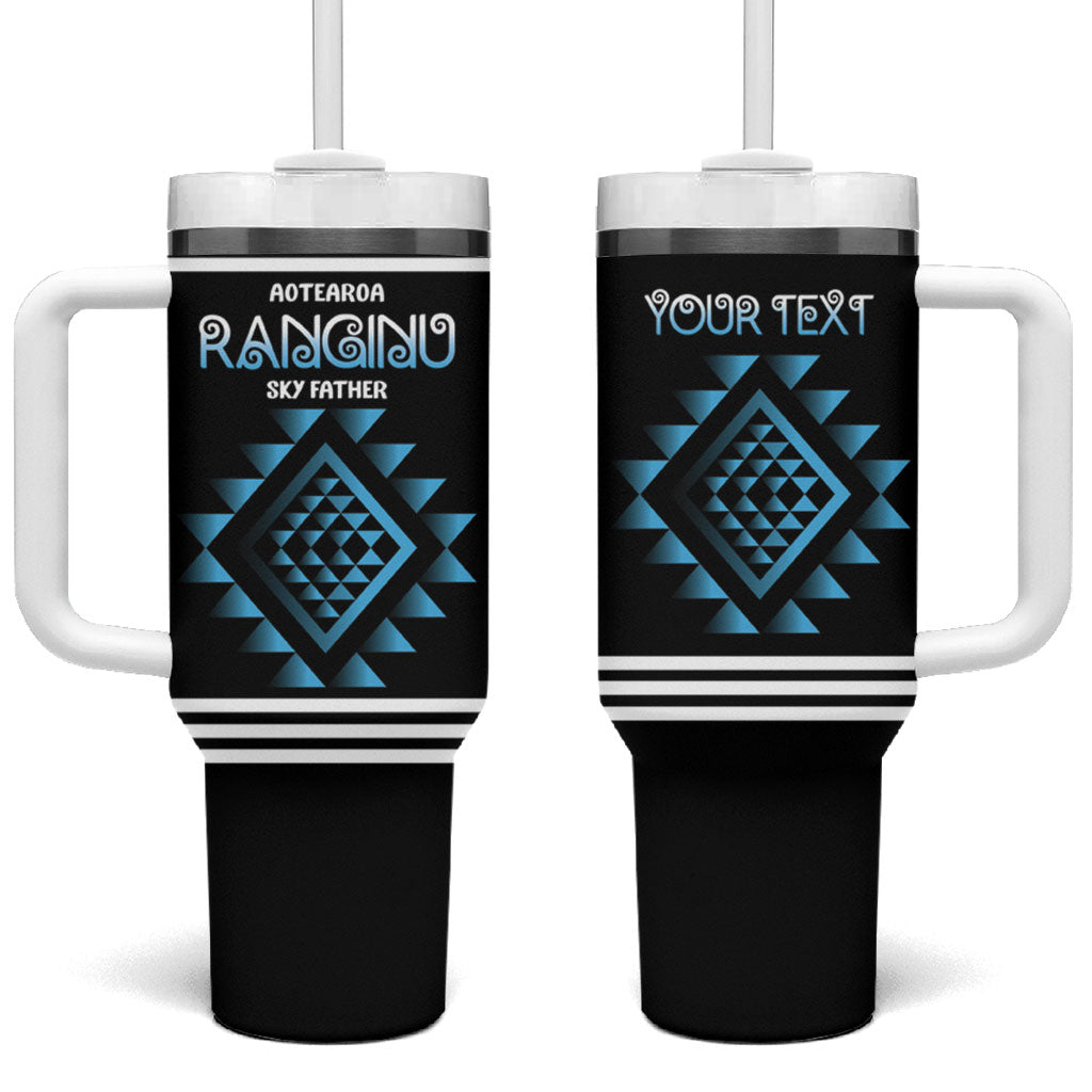 Aotearoa Atua Ranginui Personalised Tumbler With Handle Maori Sky Father Taniko Motifs LT14 One Size: 40 oz Blue - Polynesian Pride