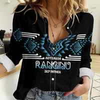Aotearoa Atua Ranginui Personalised Women Casual Shirt Maori Sky Father Taniko Motifs LT14 Female Blue - Polynesian Pride