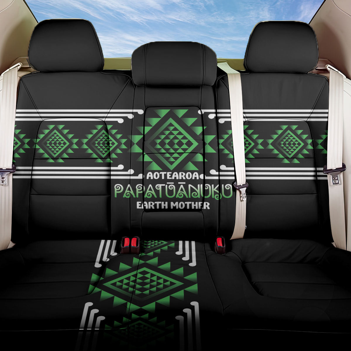 Aotearoa Atua Papatuanuku Back Car Seat Cover Maori Earth Mother Taniko Motifs LT14 One Size Green - Polynesian Pride