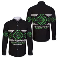Aotearoa Atua Papatuanuku Personalised Family Matching Off Shoulder Maxi Dress and Hawaiian Shirt Maori Earth Mother Taniko Motifs LT14 Dad's Shirt - Long Sleeve Green - Polynesian Pride