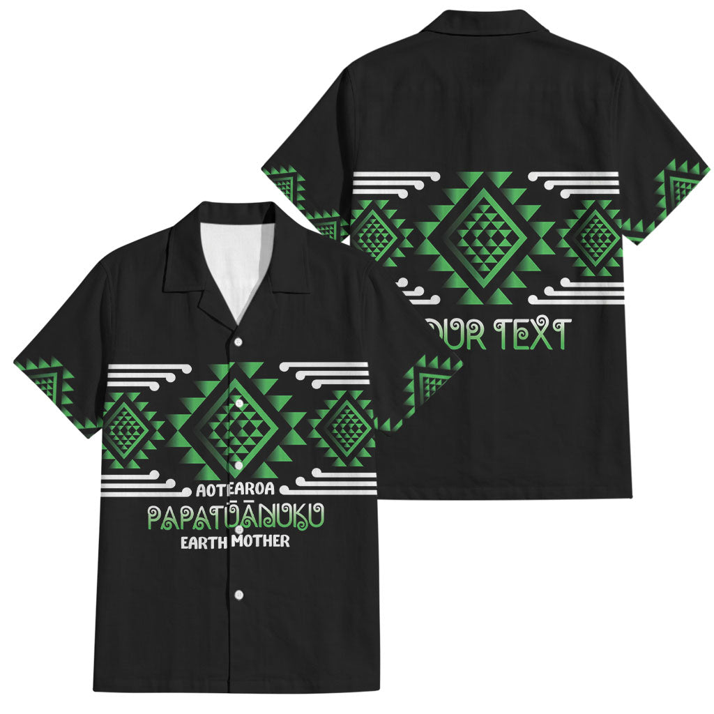 Aotearoa Atua Papatuanuku Personalised Family Matching Short Sleeve Bodycon Dress and Hawaiian Shirt Maori Earth Mother Taniko Motifs LT14 Dad's Shirt - Short Sleeve Green - Polynesian Pride