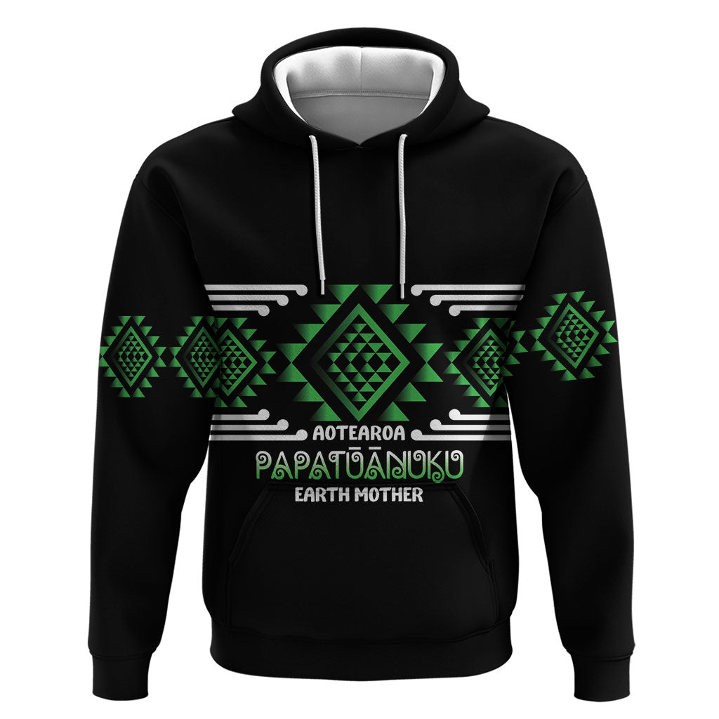 Aotearoa Atua Papatuanuku Personalised Hoodie Maori Earth Mother Taniko Motifs LT14 Pullover Hoodie Green - Polynesian Pride