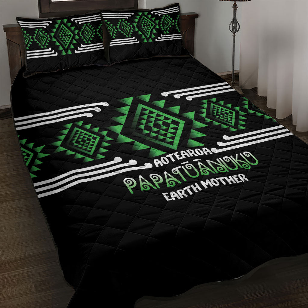 Aotearoa Atua Papatuanuku Quilt Bed Set Maori Earth Mother Taniko Motifs LT14 Green - Polynesian Pride