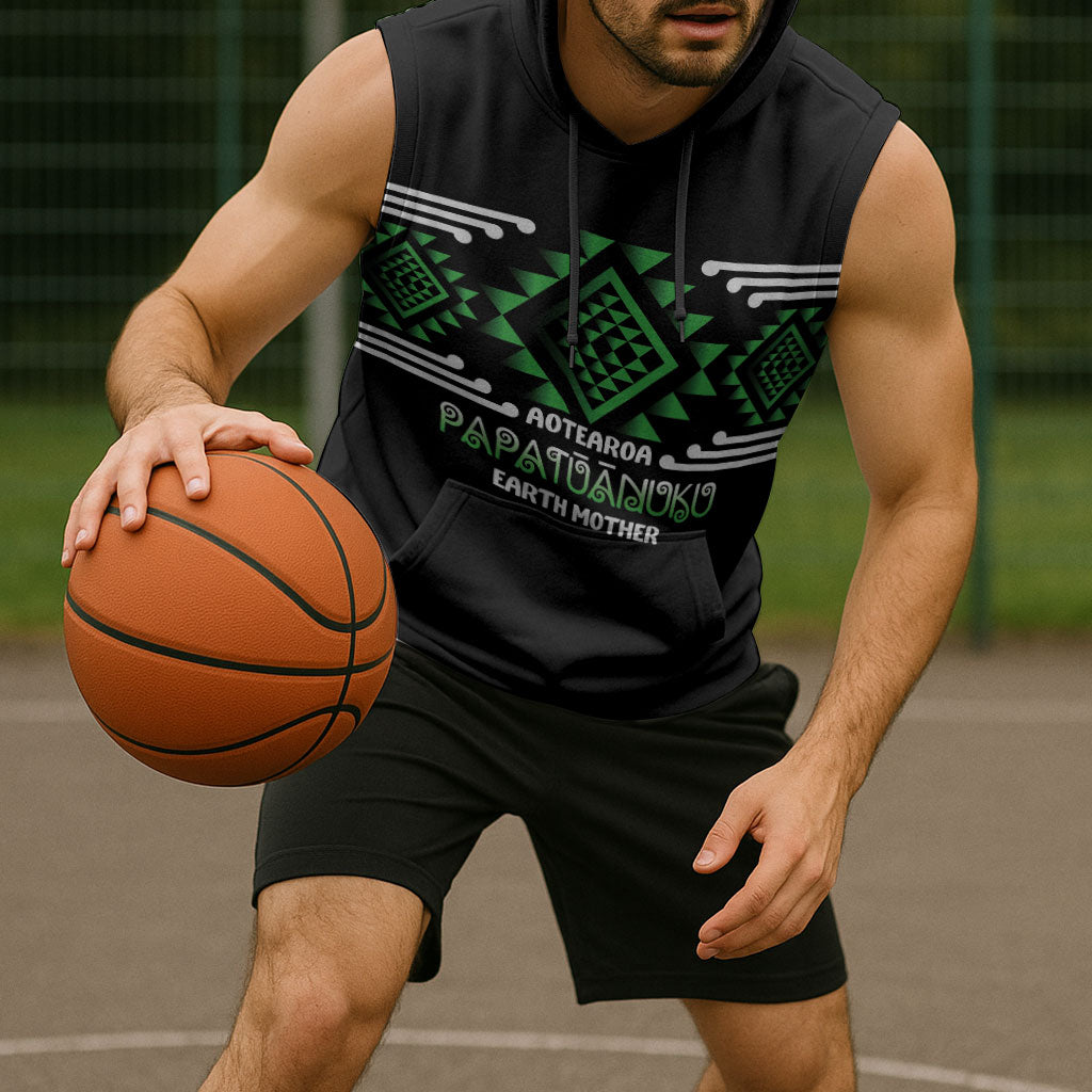 Aotearoa Atua Papatuanuku Personalised Sleeveless Hoodie Maori Earth Mother Taniko Motifs LT14 - Polynesian Pride