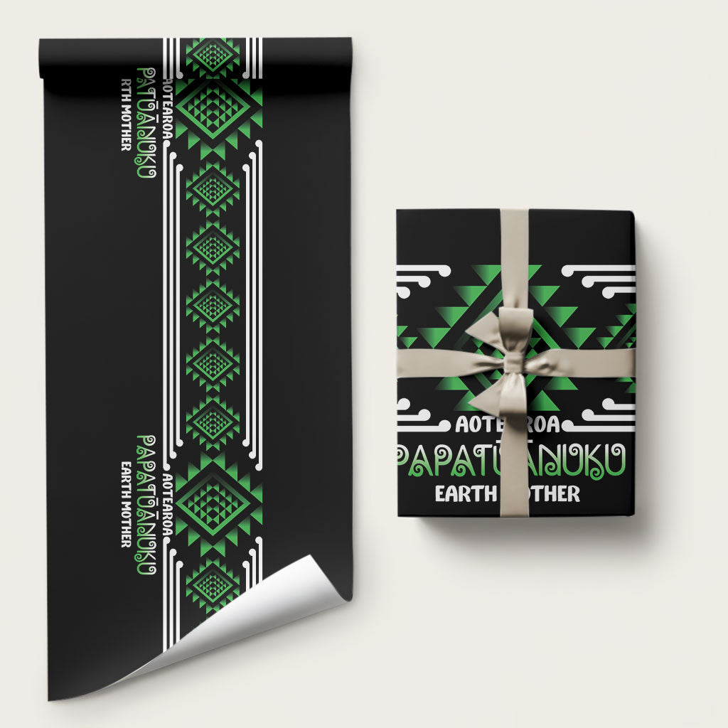 Aotearoa Atua Papatuanuku Wrapping Paper Maori Earth Mother Taniko Motifs LT14 58" × 23" Green - Polynesian Pride