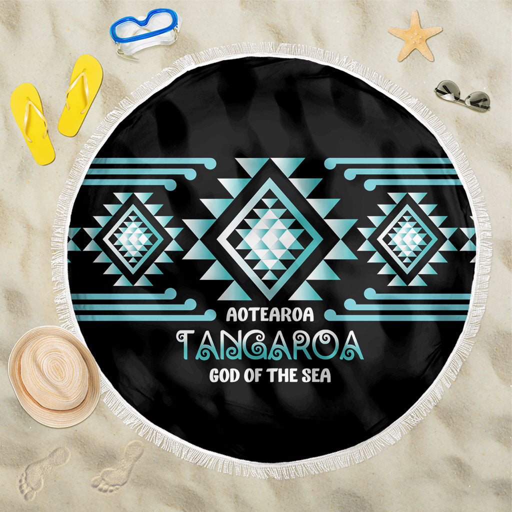 Aotearoa Atua Tangaroa Beach Blanket Maori God Of The Sea Taniko Motifs LT14 One Size 150cm Turquoise - Polynesian Pride