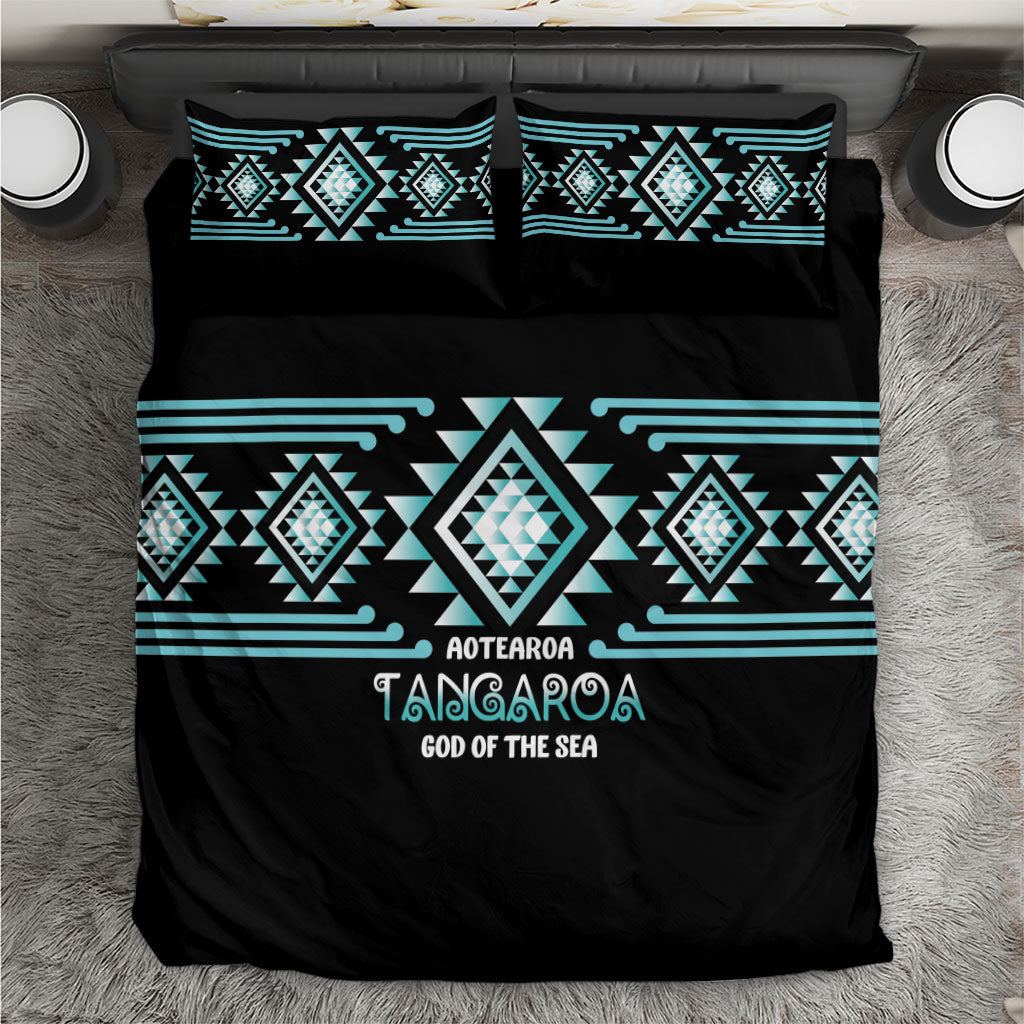 Aotearoa Atua Tangaroa Bedding Set Maori God Of The Sea Taniko Motifs LT14 Turquoise - Polynesian Pride