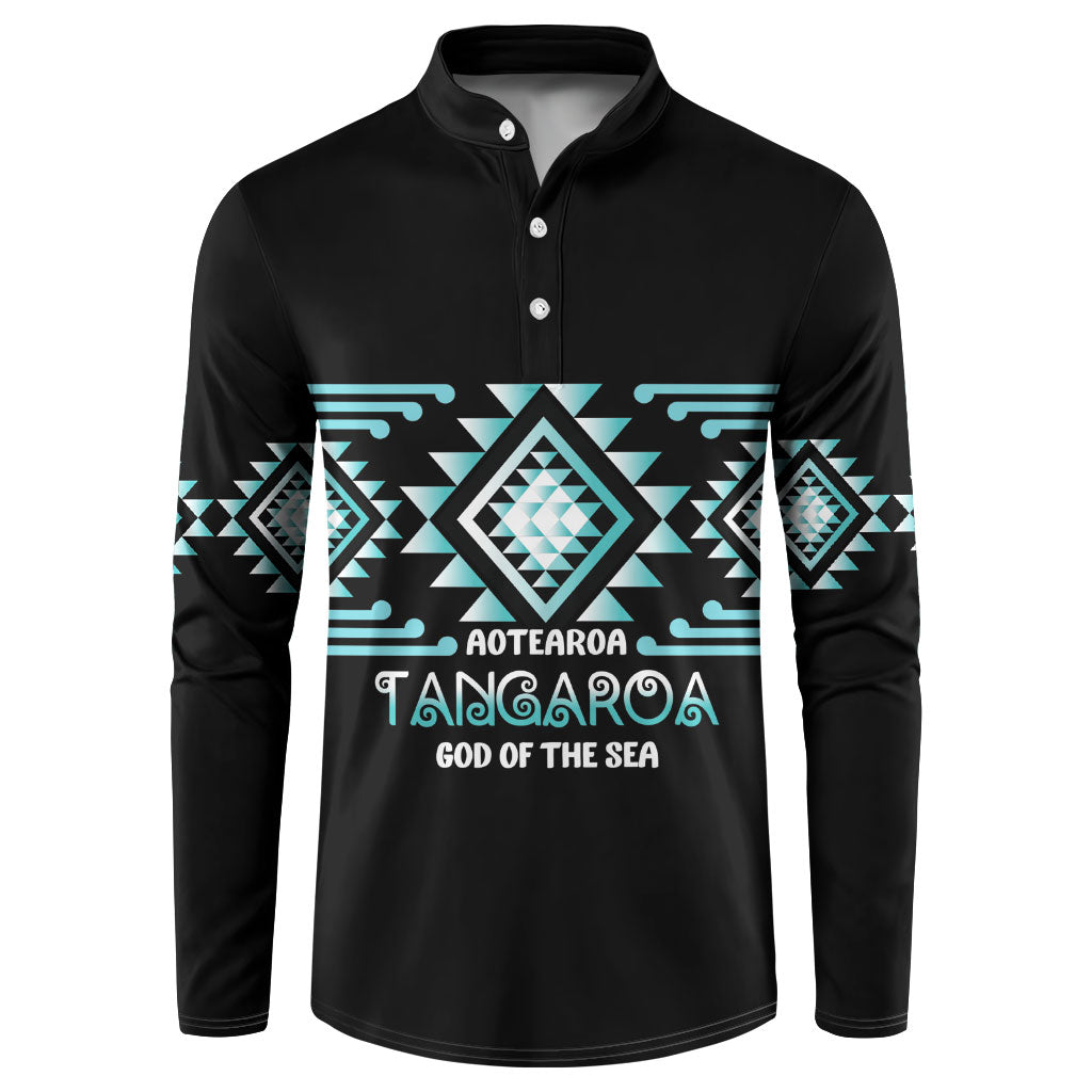 Aotearoa Atua Tangaroa Personalised Button Sweatshirt Maori God Of The Sea Taniko Motifs LT14 Turquoise - Polynesian Pride