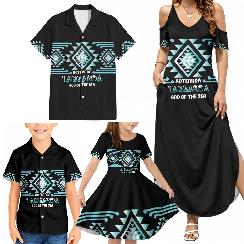 Aotearoa Atua Tangaroa Personalised Family Matching Summer Maxi Dress and Hawaiian Shirt Maori God Of The Sea Taniko Motifs LT14 - Polynesian Pride