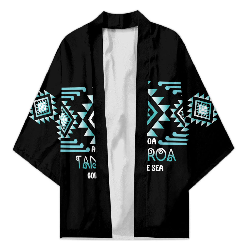Aotearoa Atua Tangaroa Personalised Kimono Maori God Of The Sea Taniko Motifs LT14 Unisex Turquoise - Polynesian Pride