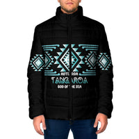 Aotearoa Atua Tangaroa Personalised Padded Jacket Maori God Of The Sea Taniko Motifs LT14 Men Turquoise - Polynesian Pride