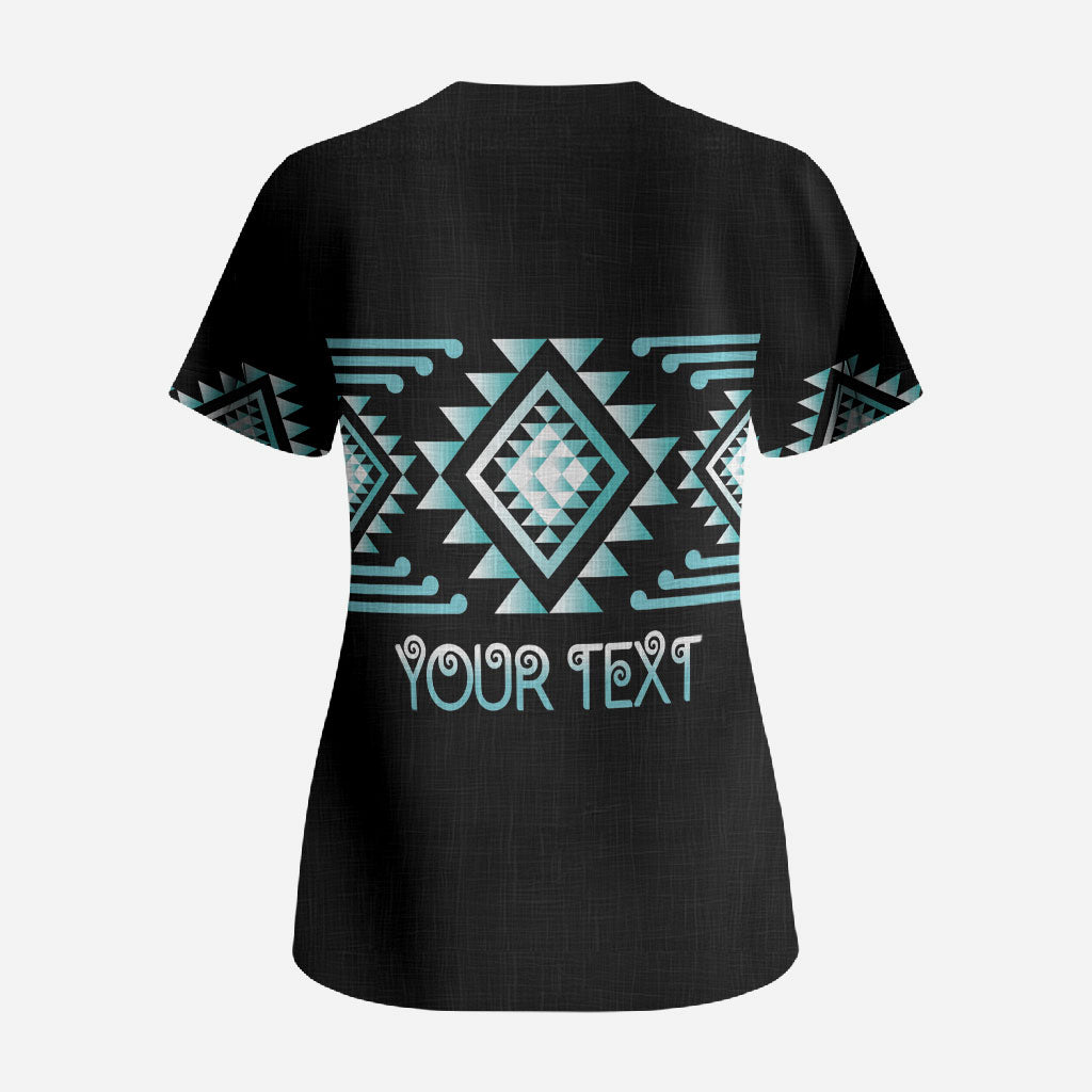 Aotearoa Atua Tangaroa Personalised Scrub Top Maori God Of The Sea Taniko Motifs LT14 - Polynesian Pride