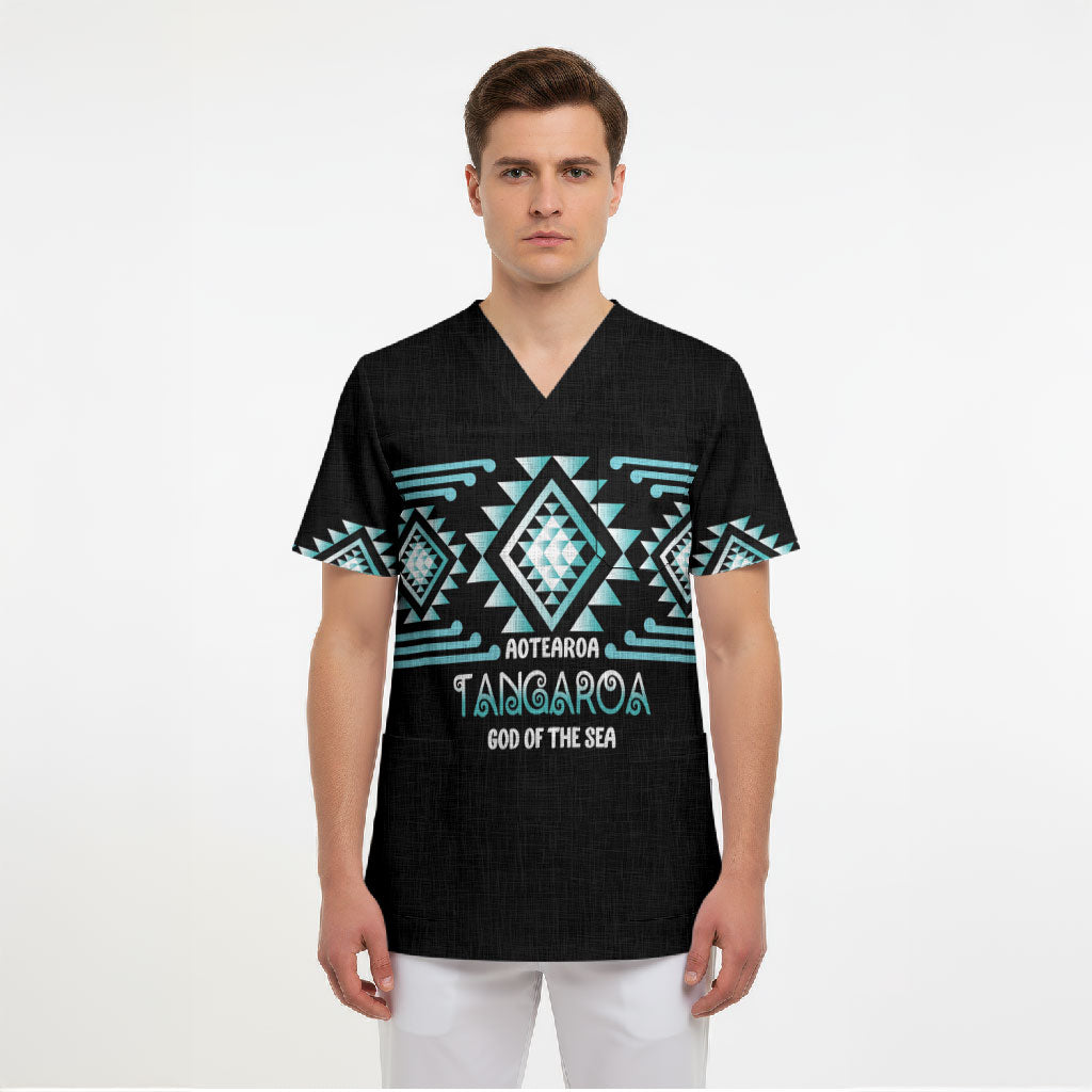 Aotearoa Atua Tangaroa Personalised Scrub Top Maori God Of The Sea Taniko Motifs LT14 - Polynesian Pride